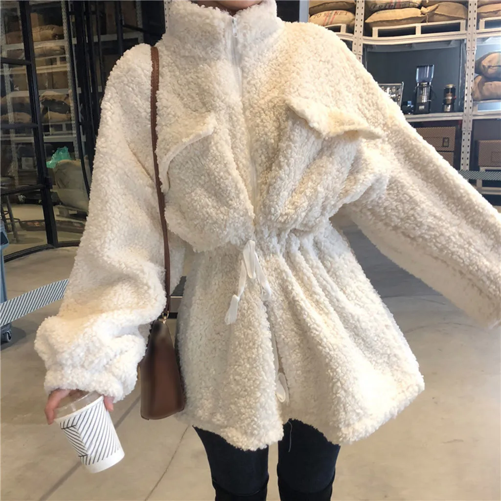 Chaquetas mujer, зимнее пальто для женщин, теплое, из овечьей шерсти, с рукавами-фонариками, на завязках, длинное пальто, abrigos mujer invierno casacos