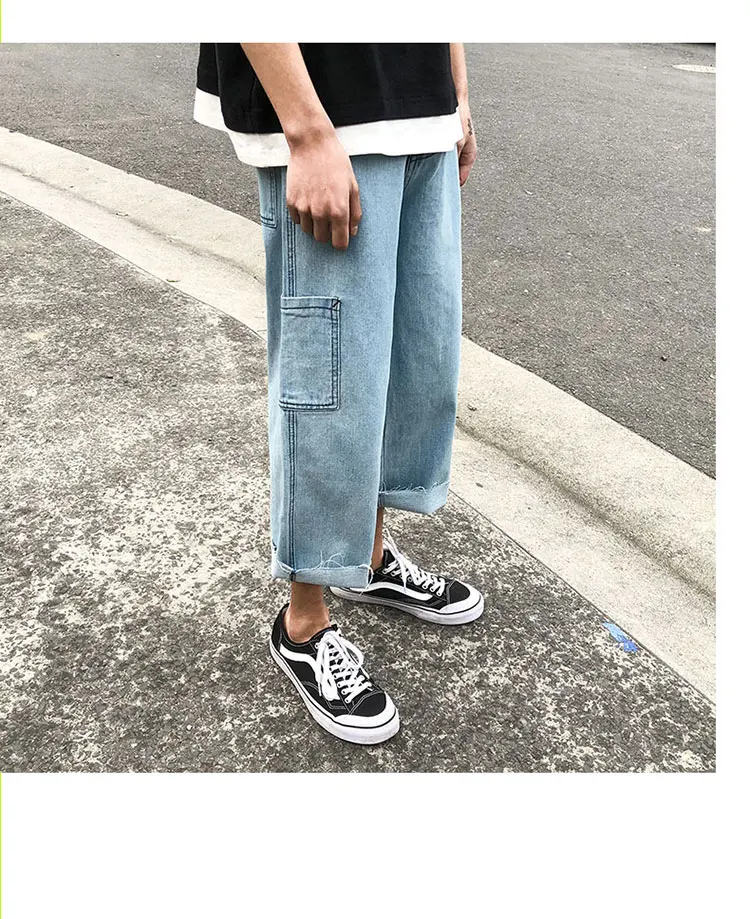 Liketkit мужские джинсы s High Street мужские свободные винтажные джинсовые штаны с боковыми карманами мужские прямые осенние брюки длиной до щиколотки