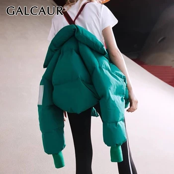 

GALCAUR Fashion Winter Cotton Coat Women Stand Collar Lantern Long Sleeve Zipper Warm Thick Female Parkas With Suspender 2020