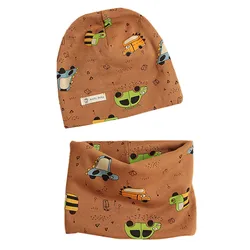 Spring Baby Hat Set Cartoon Boys Girls Ring Collar Cap Kids Neckerchief Beanies Warm Cotton Children Hat Scarf Two Piece Set