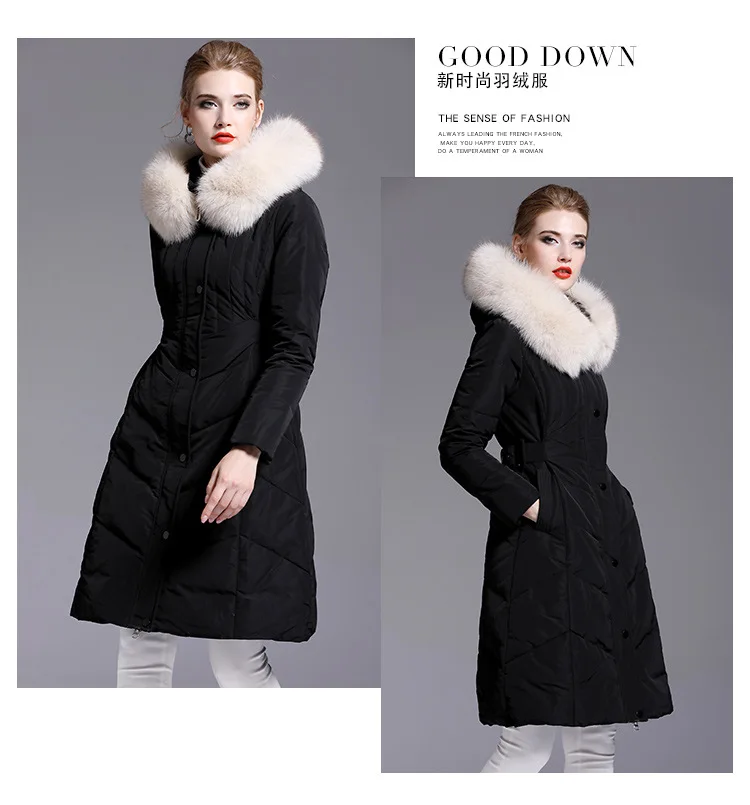 winter new down jacket women's fashion temperament large wool collar Korean slim and thickened coat medium length 429
