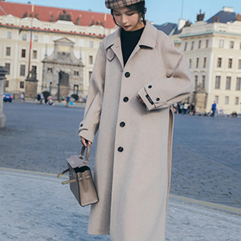 BGTEEVER, винтажное женское длинное пальто, зимнее, длинный рукав, однобортное, с карманами, с поясом, Женское шерстяное пальто, зимнее пальто