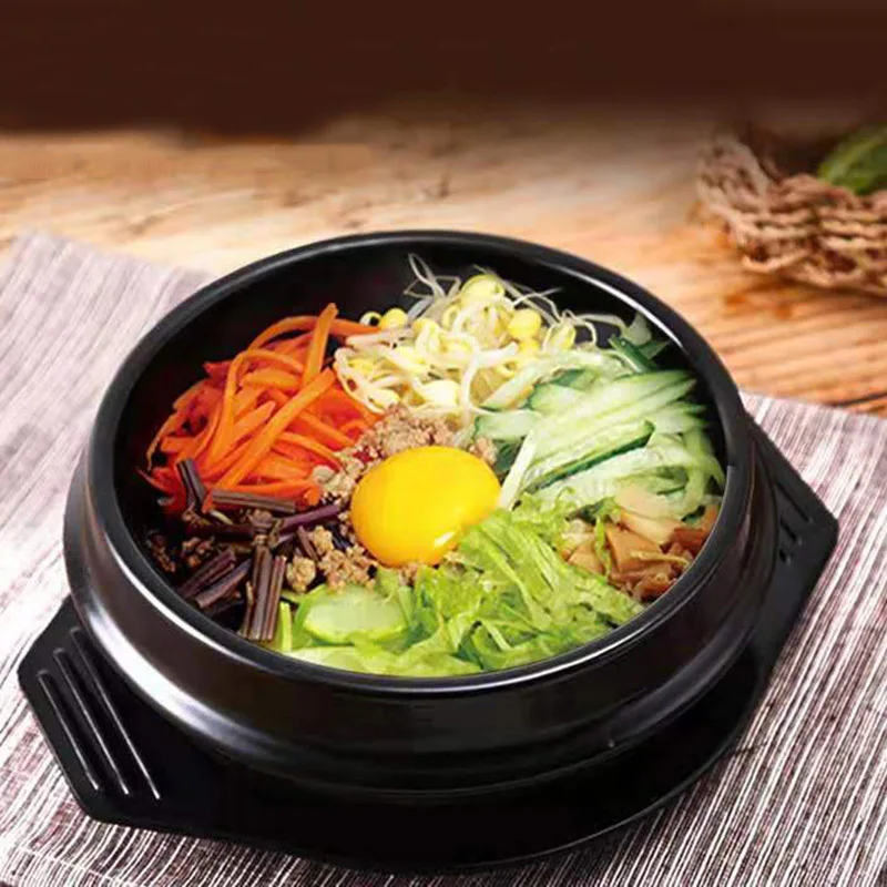 1100ml Black Korean Stone Pot Cuisine Sets Ceramic Stone Bowl Pot For