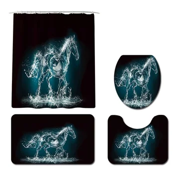 

4Pcs Non-Slip Toilet Cover Set Bathroom Shower Curtain Door Cushion Decorative Toilet Seat Water Tank Cover Carpet