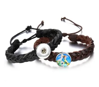 

New 10pcs Adjustable Black Brown 18/20mm Metal Snap leather Bracelet Watches Women One Direction men's arm cuff Button bangle