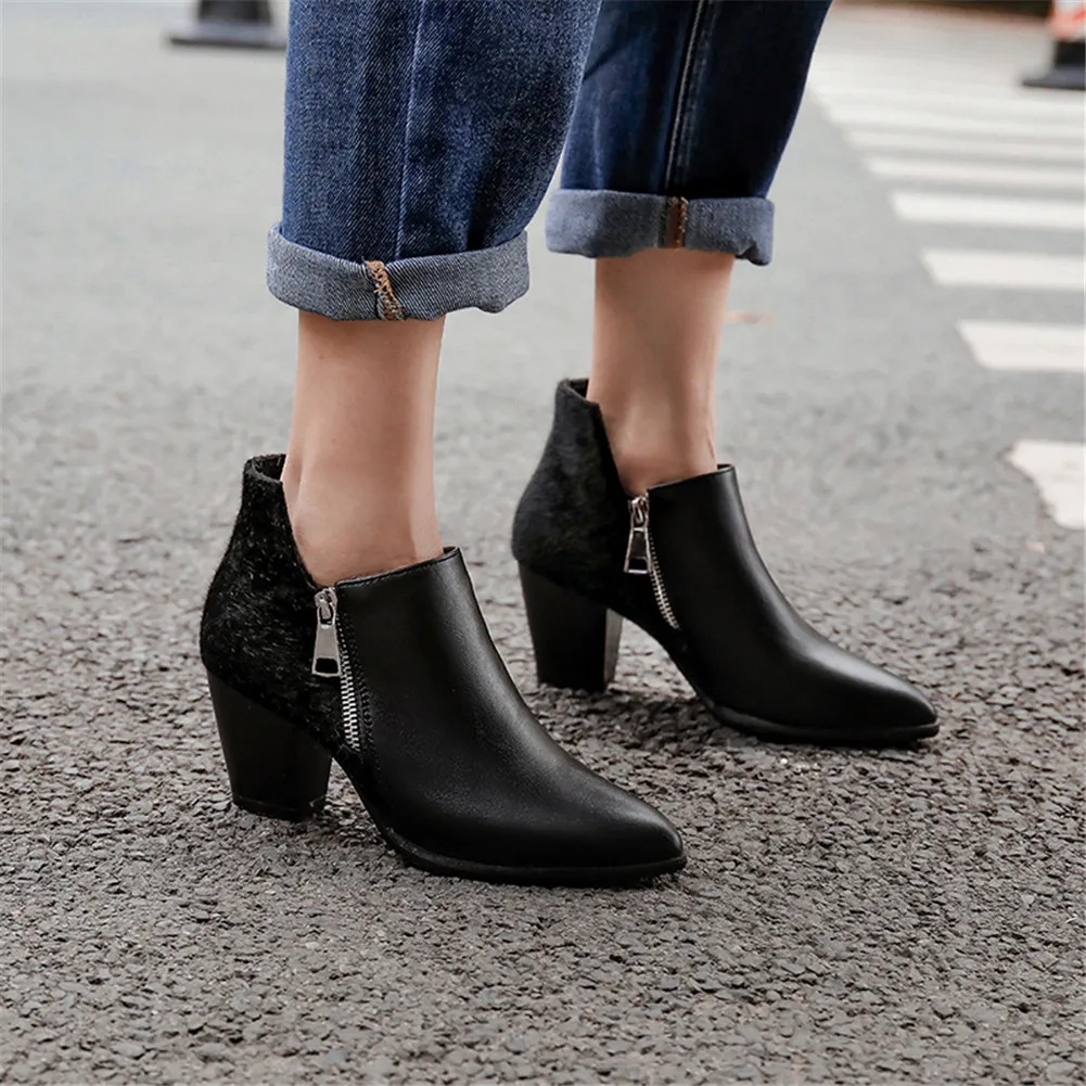 

SARAIRIS Plus Size 46 Retro Ankle Boots Women Shoes Square Heels Zip Up Pointed Toe Winter Shoes Woman Boots Female Booties