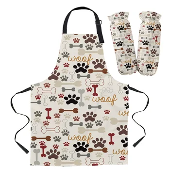 

Cartoon Dog Footprints Bones Animals Apron Oversleeve Oven Gloves Pads Cooking Baking Kitchen Aprons for Women Kids