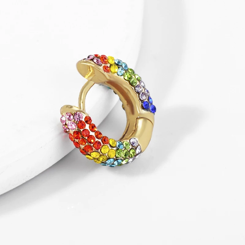 

SRCOI Fashion Copper Opening Colored Rhinestone Alloy Zircon Earrings 2019 New Czech Drill Small Hoop Earrings For Women Party