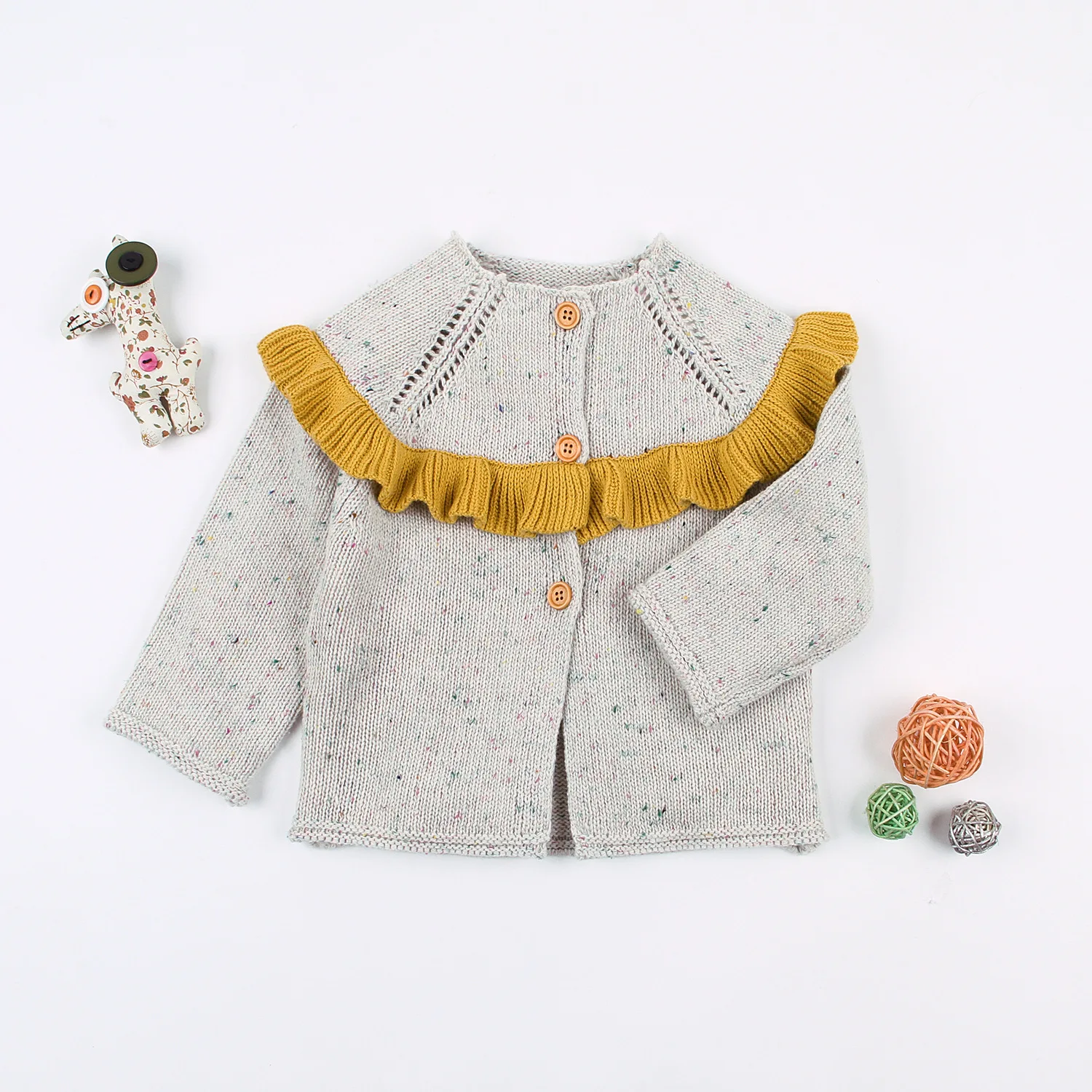 

Autumn Childrenswear INS Hot Selling Children Simple Flounced Collar Sweater Cardigan Coat Sweater Hot Selling