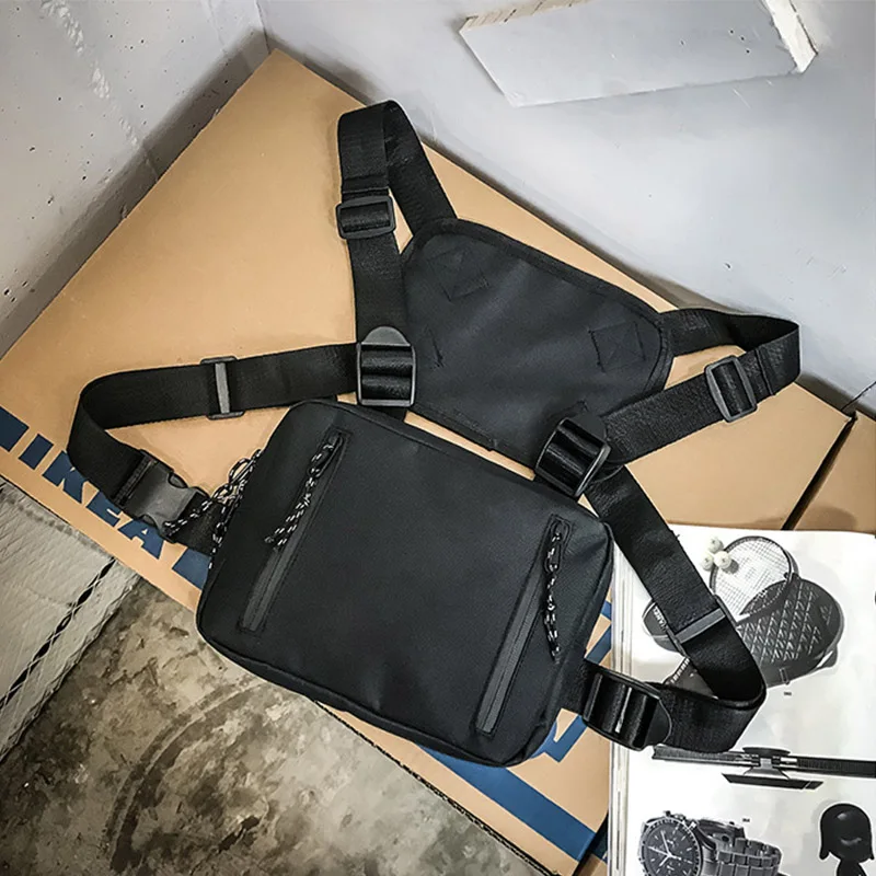 Black chest rig bag Трендовая нагрудная сумка, тактические нагрудные сумки, уличная мода, жилет в стиле хип-хоп, мужская сумка, мотоциклетный жилет, нагрудная сумка Kanye West - Цвет: Black chest rig bag