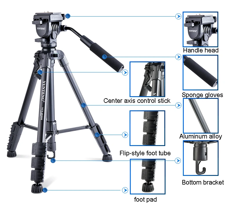 Yunteng VCT-691 портативный алюминиевый штатив с демпфирующей головкой для DSLR камеры