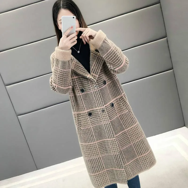Coffee Neploe имитация воды-пальто средней длины кардиганы с Минни Маус Abrigos Mujer Invierno Свободные Тонкий; искусственная кожа; однотонная куртка осень-зима 46357 - Цвет: Coffee