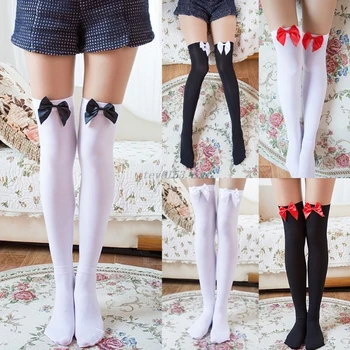 

New fashion sexy nylon elastic on the knee high socks socks with bows thigh for women and girls