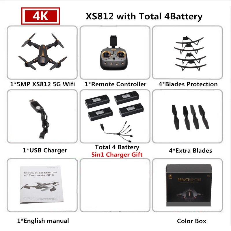 VISUO XS812 Радиоуправляемый Дрон 4K gps Дроны с 5G WiFI FPV камера Вертолет следим за мной складной Квадрокоптер VS F11 SG906 - Цвет: 4 Color Box 4K