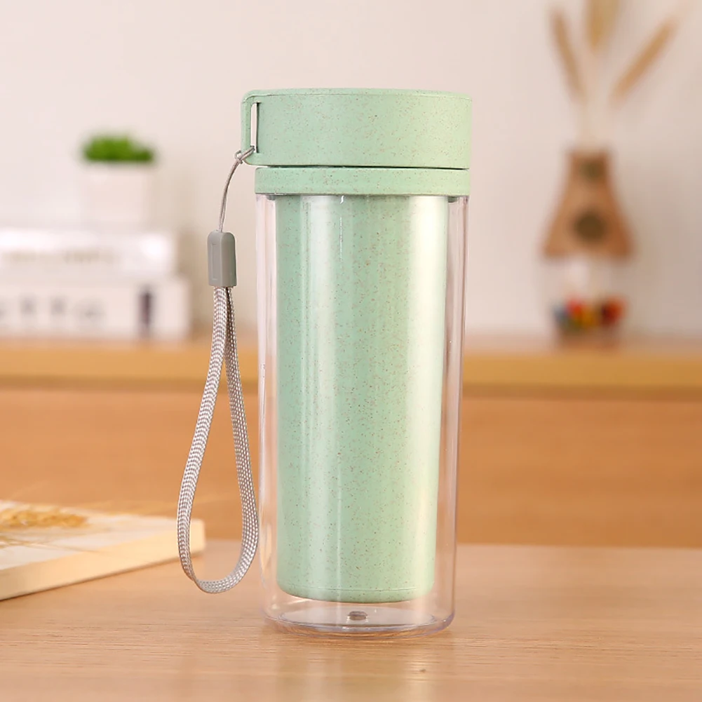 New Hot Quality Double Wall 400ml Portable Wheat Straw Dual Wall Leakproof Insulation Bottle Vacuum Cup