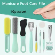 10 pièces/ensemble manucure soins des pieds fichier mort peau dure callosités décapant grattoir pédicure râpe rasoir Kit Portable soins des pieds outil