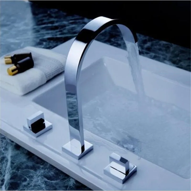 Water Tap Black Silver Wastafel Mengkraan Brass 3 Hole Faucet Grifo Pared