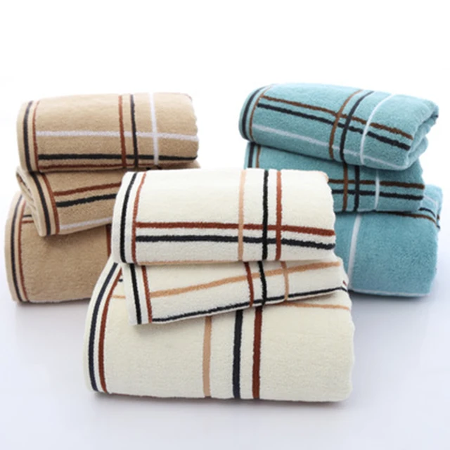 Towel Bath Hotel Special Soft Towel Perfect Simple Plaid Towel Set (2 * towel 1 * bath towel) Home Textiles 1