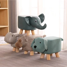 Tabouret bas en bois véritable pour enfant, petit, créatif, Animal, éléphant, dessin animé, chaussures de famille, adorables célébrités du Web