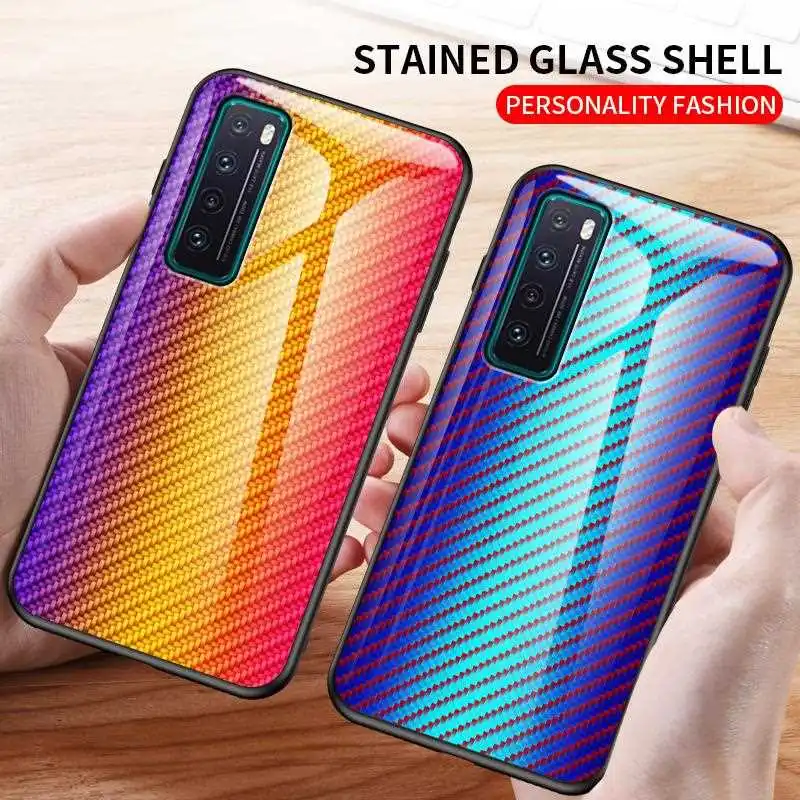 

Mokoemi Fiber Pattern Glass Case For Huawei Nova 7 6 SE 7 5 Pro 4e 3e 4 3i 2i Phone Case Cover