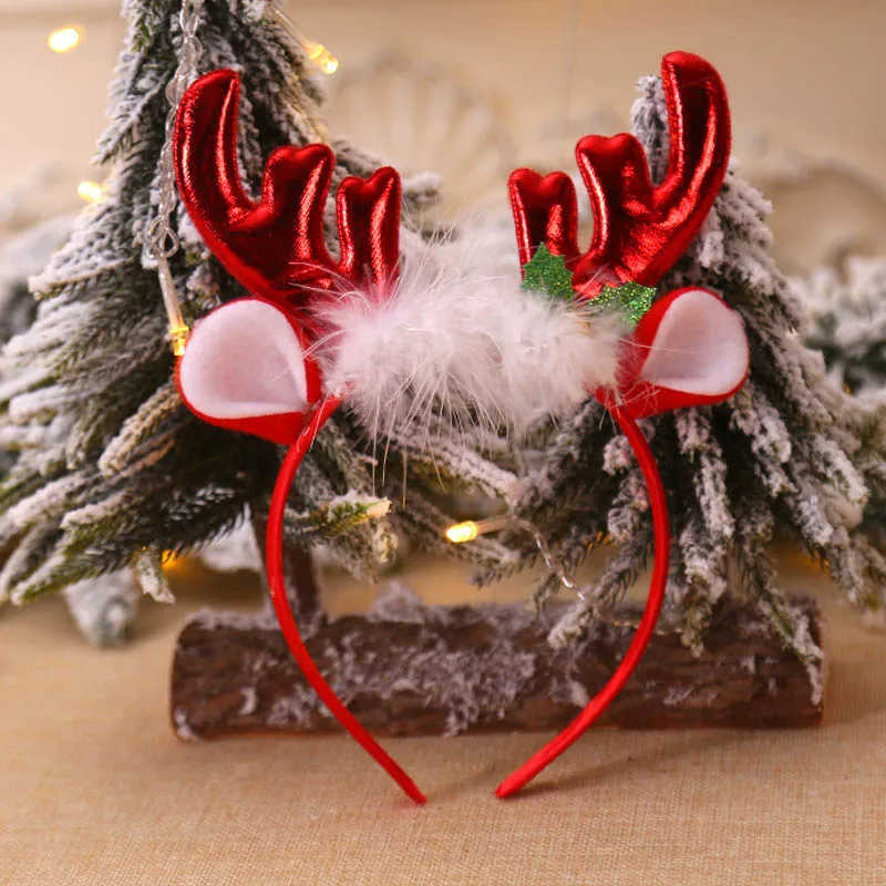 

Red Gold Antler Hair Bands Headpieces with Small Bells Hat Children Boys Girls Party Headband Hair Loops Christmas Gifts