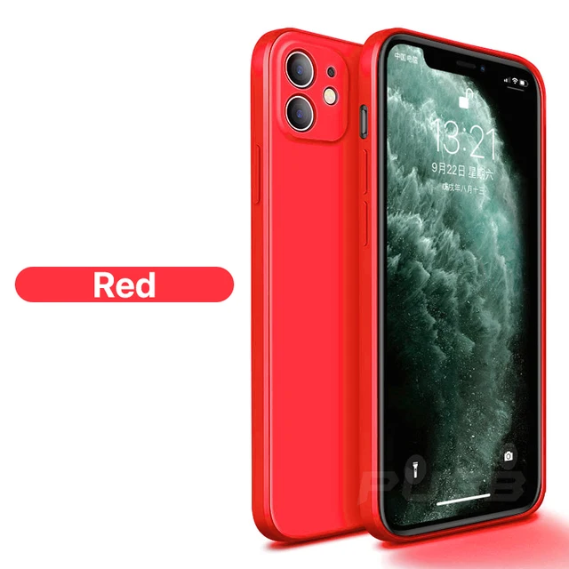 Luxury Square Frame Soft Liquid Silicone Case For iPhone 12 11 13 Pro Max Mini X Xr Xs SE 2 2020 6 6s 7 8 Plus Shockproof Cover Red