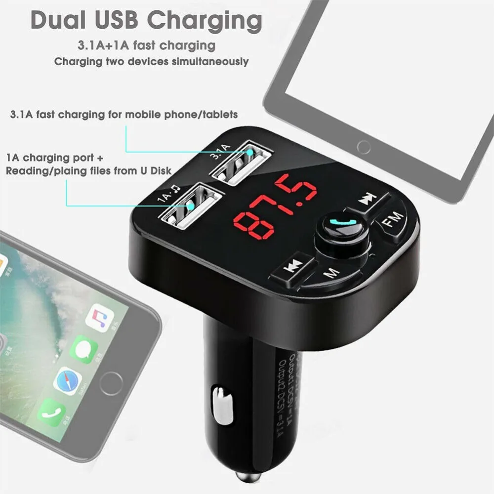 Беспроводной Bluetooth Handsfree автомобильный комплект fm-передатчик MP3-плеер двойной USB зарядное устройство