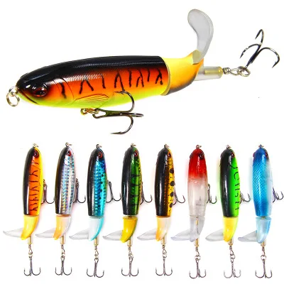 

Popper Whopper 11cm 15.5g Topwater Fishing Lure Artificial Bait Hard Plopper 3D Eyes Plopper Soft Rotating Tail Fishing Tackle