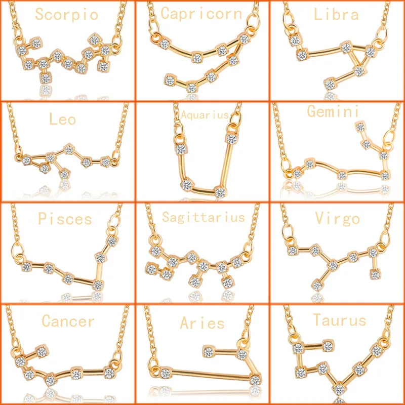 Todorova 12 Zodiac Signs Necklace Crystal Taurus Capricorn Scorpio Twelve Constellation Pendant Necklaces Women Wedding Jewelry