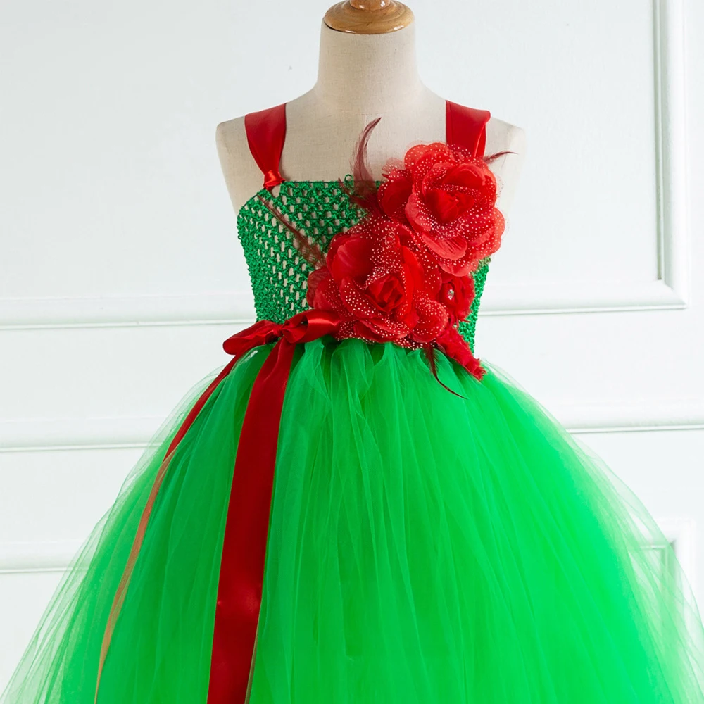 Моднная шикарная Мечта принцессы зеленый FlowerDress карнавальный костюм, детская одежда для девочек, изысканное зеленое платье косплей на Хэллоуин, Рождество, костюмы