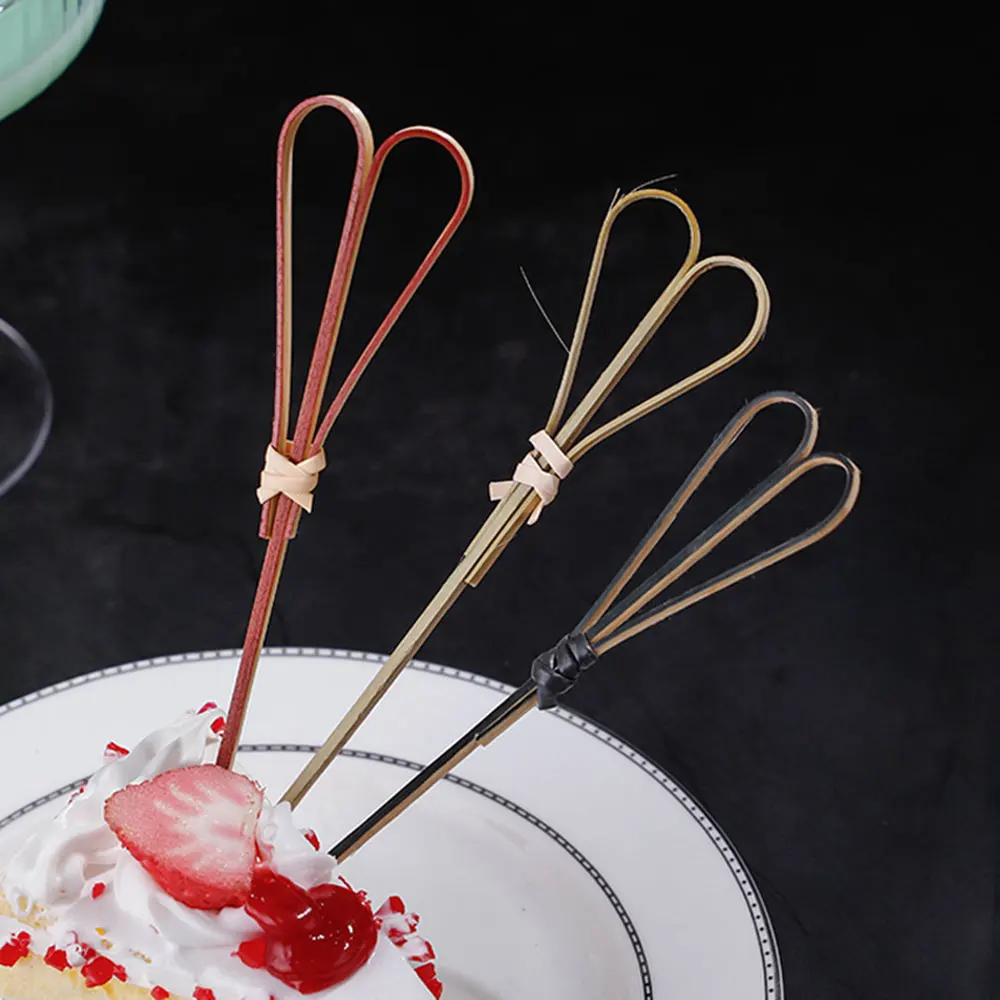 100Pcs 12cm Disposable Bamboo Fork Twisted Party Buffet Fruit Desserts