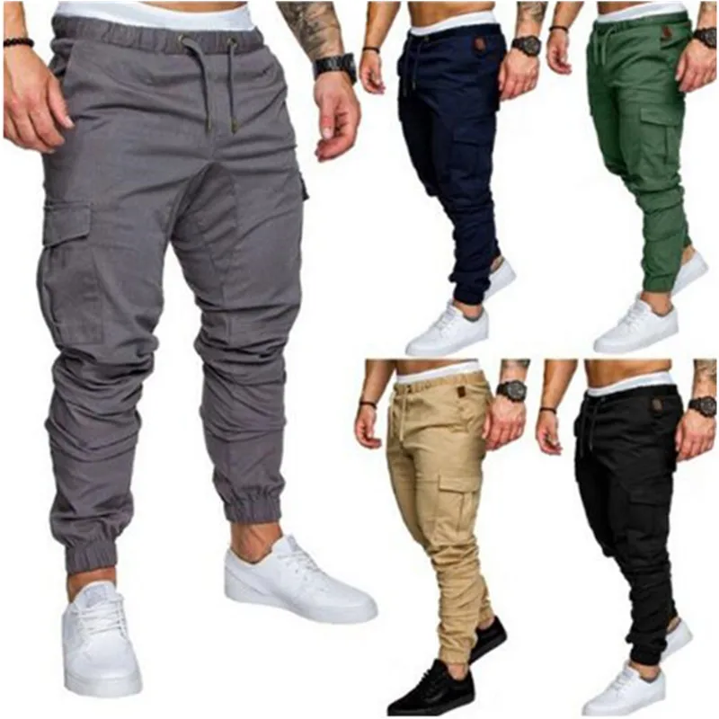 Men Pants Hip Joggers Pants 2019 New Male Trousers Men Solid Multi-pocket Pants Sweatpants Work pants