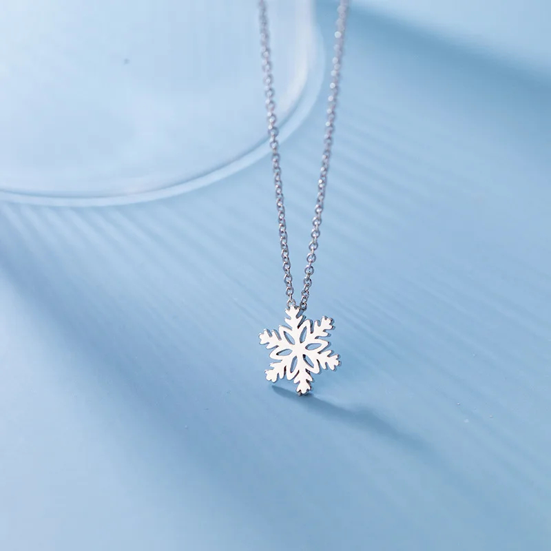 

11*12.5mm 100% real 925 Sterling Silver Fine Jewelry Snowflake Pendant Necklace Winter Christmas Gift C-D7942