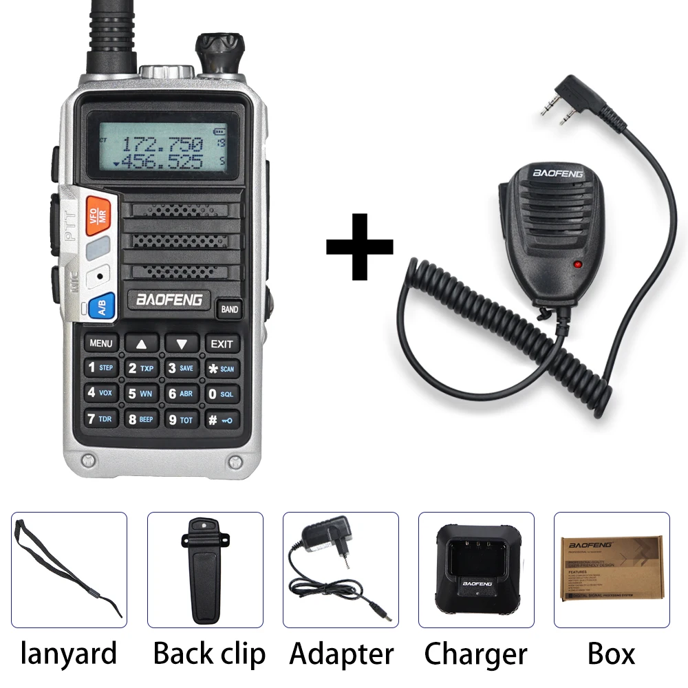 Silver add Mic Baofeng UV-5R Pro рация Высокая мощность обновление UV-5R двухстороннее радио двухдиапазонный СВЧ/УВЧ-трансивер CB Ham Радио UV5R Pro - Цвет: Silver add Mic