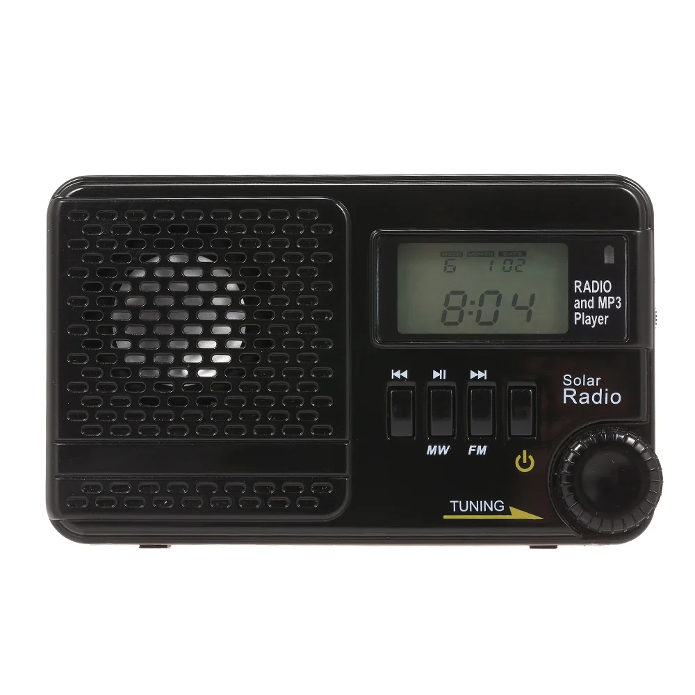 MW/FM Portable Dual Band Digital Radio Receiver Digital Clock Radio MP3 Player Speakers Earphone Output Time Display