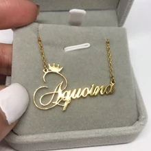 Colar personalizado do nome da coroa para o presente de natal da princesa da jóia da placa de identificação dos colares de aço inoxidável do ouro das mulheres