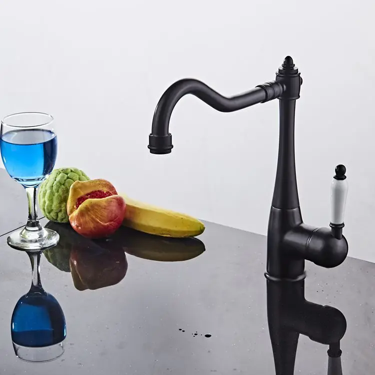 

Conn New Style Copper Brushed European Style Vintage Kitchen Retro Black And White With Pattern Orb Tap Kitchen Sink Hot And Col