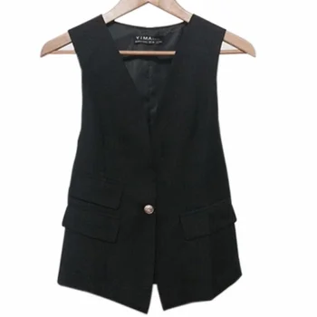 

Women Black Single Botton Vest Ladies OL sleeveless vest coat