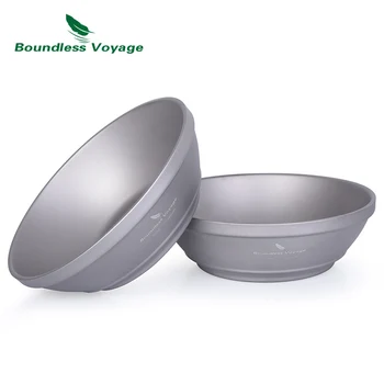 Boundless Voyage 300ml Camping Bowl Outdoor Titanium Double-Wall Bowl Ultralight Portable Cookware Tableware with Net Bag keith 550ml titanium bowl ultralight camping travel tableware single wall and double wall pure titanium bowls for choose
