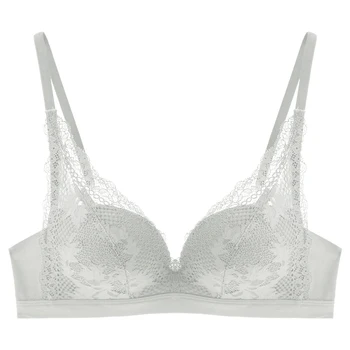 

Deep V Lace Underwear White Sexy Brassiere For Women Wireless Thin Cup Comfortable Push Up Gather Bra Tops Embroidery Lingerie