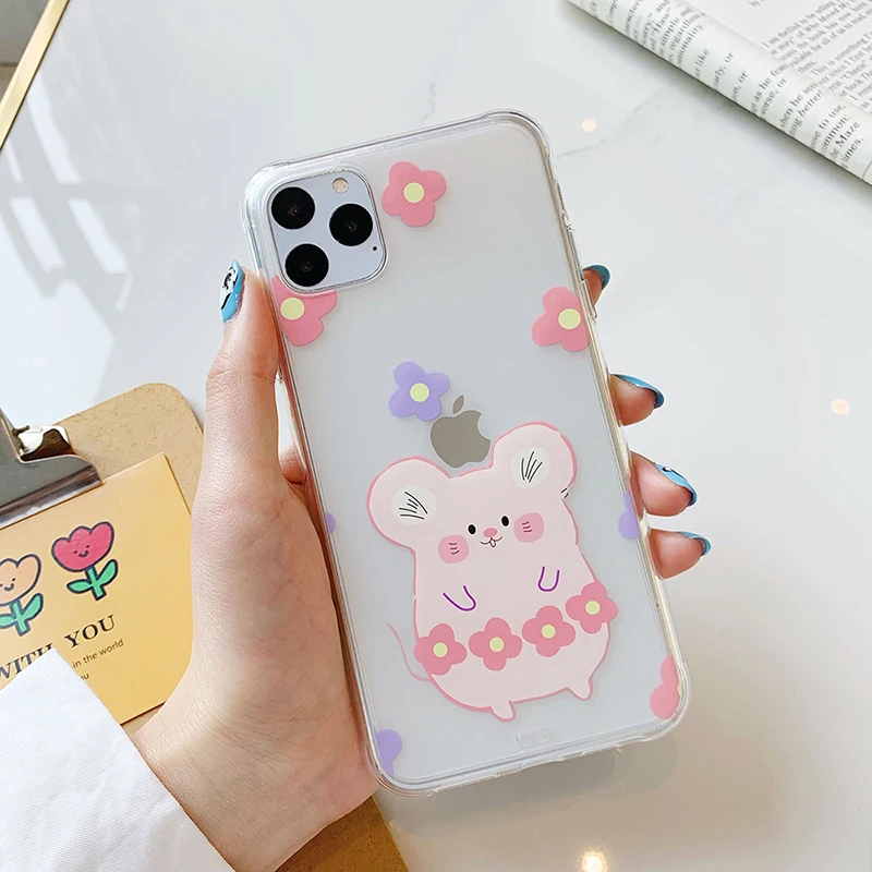 Милый чехол для телефона с изображением цветка мышки для iphone 11Pro Xs MAX XR X 6 6s 7 8 plus 11 простой мягкий чехол из ТПУ