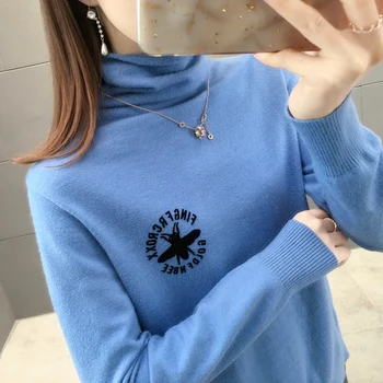 

457139 real time letter printed pile neck knitted bottoming sweater [12 right, zone q]2019ag