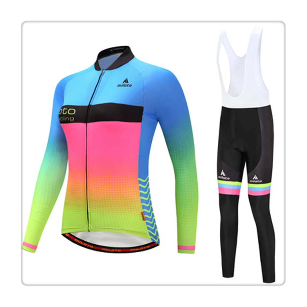 Фото Женская одежда велосипедные комплекты зимняя дышащая гелевая подкладка с длинным рукавом униформа для