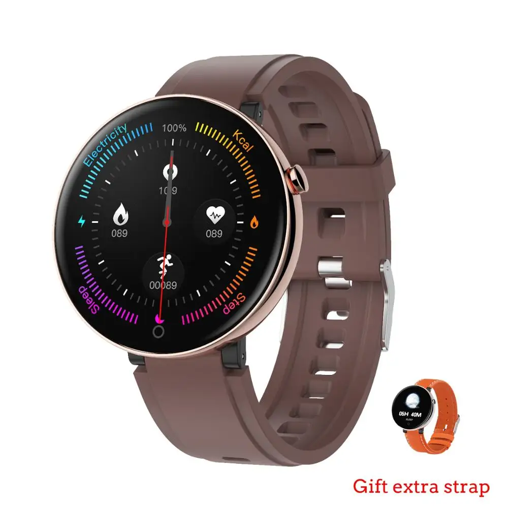 Коричневый DT № 1 DT18 Smart Watch Круглый сенсорный экран SmartWatch Сон Монитор сердечного ритма артериального давления Интеллектуальный фитнес-трекер IP67 Спортивная мода браслет браслет Группа мужчин - Цвет: Коричневый
