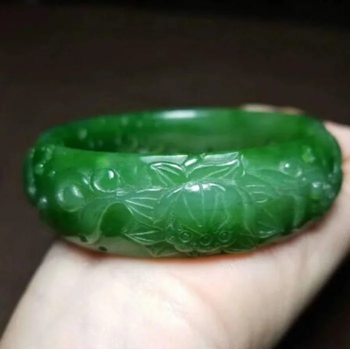 Russian material Hetian jade white plus green jasper carved bracelet