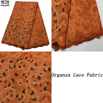 

Burnt Orange African Organza Lace Fabric With Stones Hollow Out Lace 2020 Nigerian Lace Fabric With High Quality Handcut Lace