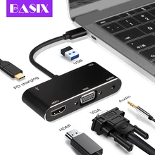 USB C HUB Type C Docking Station USB-C Adapter Combo with USB 3.0 Type C Port HDMI-compatible VGA Audio For MacBook Pro USB HUB
