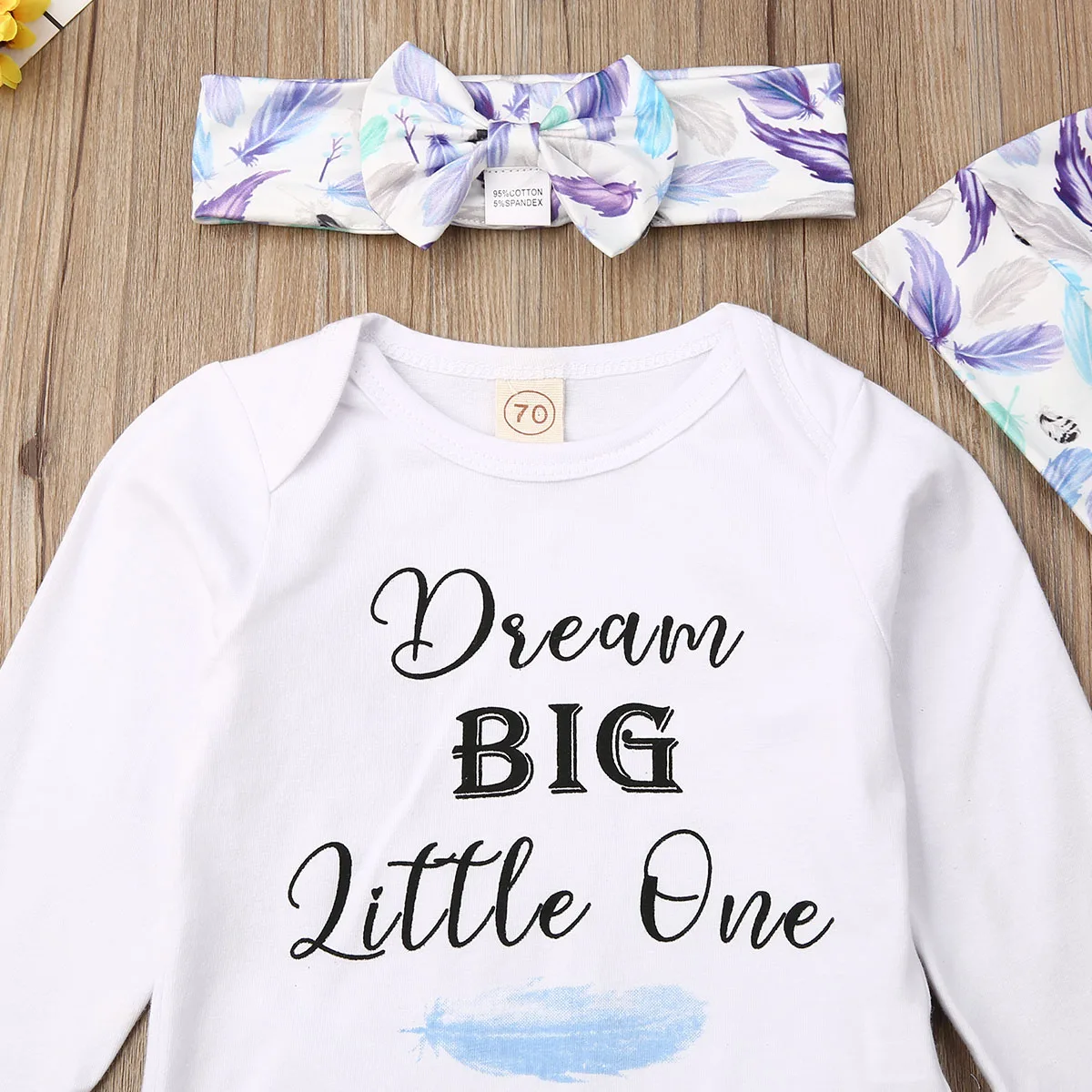 Одежда для новорожденных девочек боди с принтом «Dream BIG Little One»+ штаны+ шапка+ повязка на голову, набор комбинезончиков из 4 предметов, комплект осенне-весенней одежды