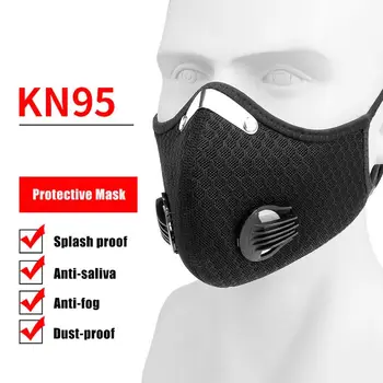 

PM2.5 Respirator Mouth Masks Unisex Activated Carbon Dust-proof Cycling Face Mask Double Valves Face Warmer With Magic Sticker
