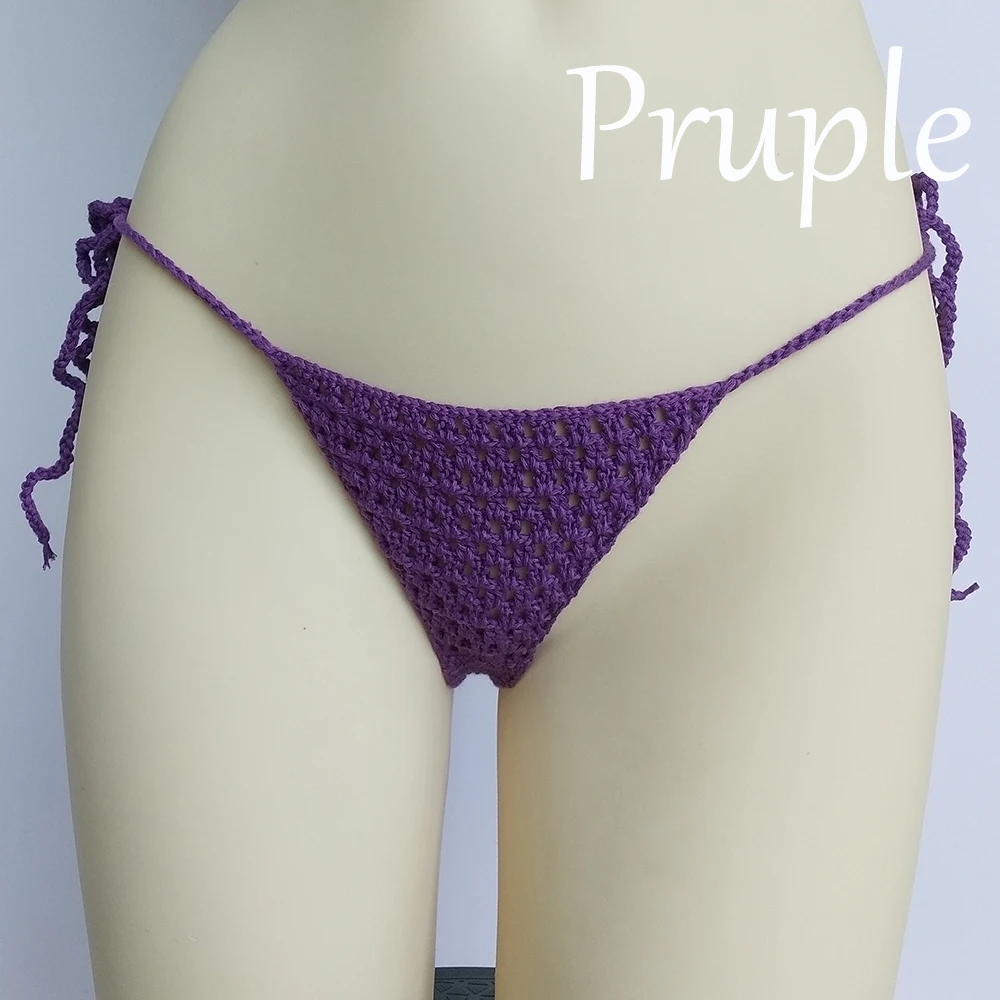 purple Супер мини микро g-стринги, красные сексуальные бикини, женские купальники, вязаные бразильские стринги - Цвет: purple